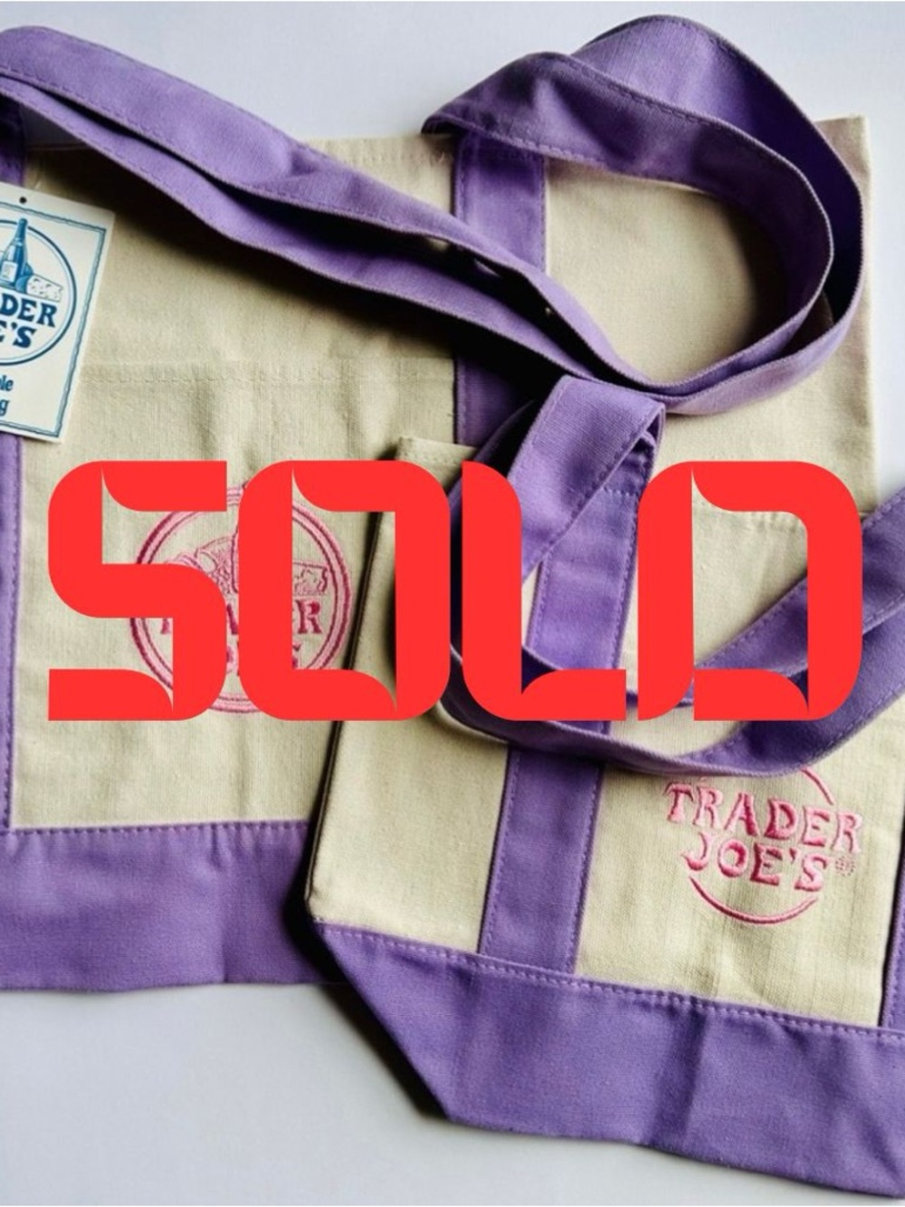 Trader Joe's Lavender Reusable Large Tote Bag + Mini Tote Bag Bundle